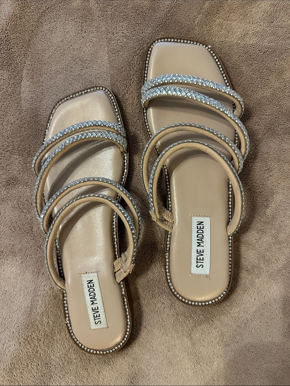 Steve Madden Formal Elegant Rhinestone Slide on Flats Size 7.5. Worn Once. Nice!